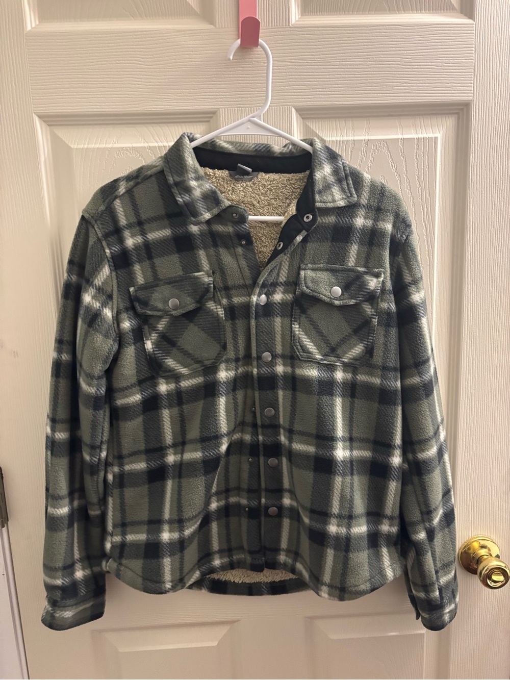 Kids Green Plaid Sherpa-Lined Shacket Jacket